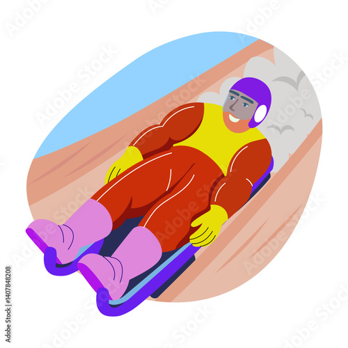 A character doing a luge race, flat style illustration