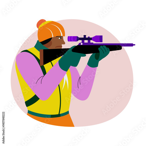Character playing biathlon, flat style illustration