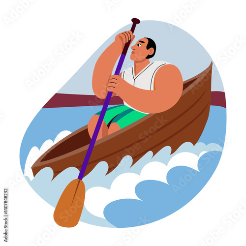 A flat style illustration of a canoeist