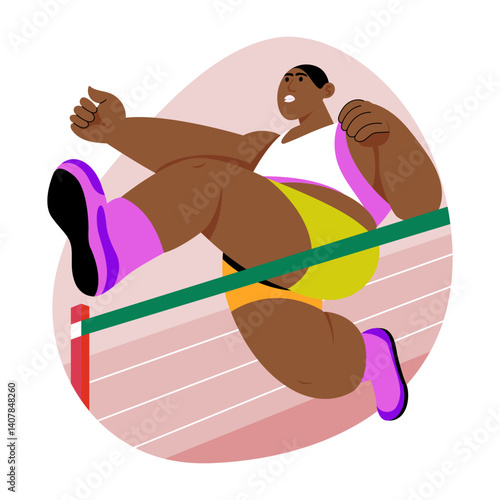 A character jumping through a race hurdle flat illustration