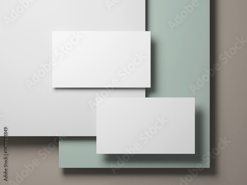 Wallpaper Mural Modern business card mockup floating above gray, white, and pastel green background layers. Torontodigital.ca