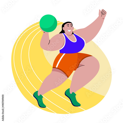 A character playing ball game, flat style illustration
