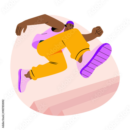 A character doing hurdle jump, flat illustration