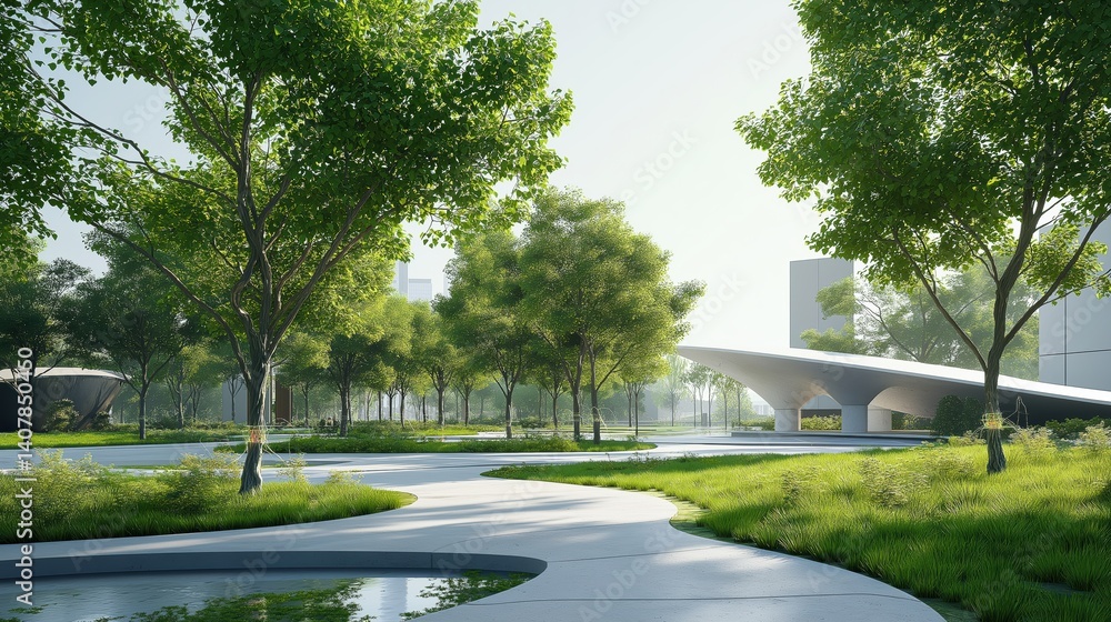 Fototapeta premium Green Energy Park with Tree Interfaces