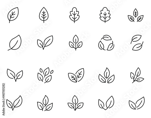 Leaf icon set. Outlined twenty different types leaves, sign and symbol collection special for world green day vector illustration.