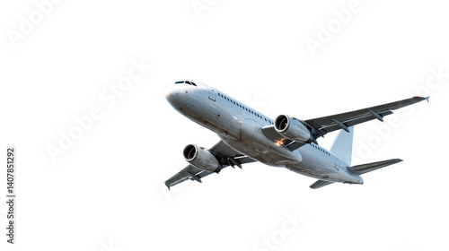  Soaring Above: A gleaming passenger plane ascends gracefully, its form captured in a moment of powerful upward trajectory. The aircraft is ready to take passengers away.