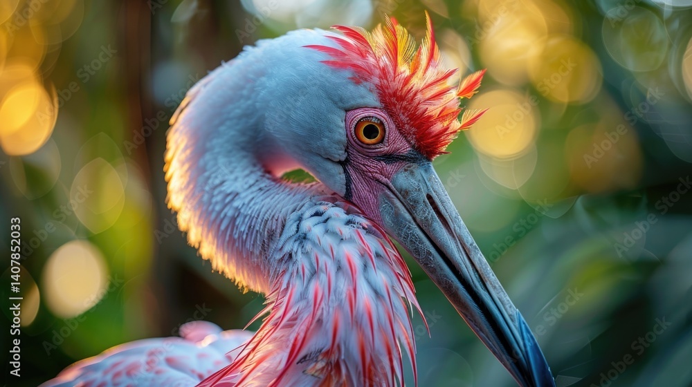 Naklejka premium Close-up of a vibrant roseate spoonbill's head and neck.