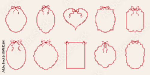 Ribbon frame set. Cute coquette borders with bows for wedding invitations, birthday card, lunch menus.