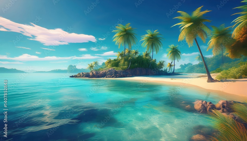 Serene Escape A Lush Tropical Paradise Filled with Majestic Palm Trees, Vibrant Greenery, and Azure Waters, Evoking a Sense of Tranquility and Relaxation. Serene Escape A Lush Tropical Paradise Filled with Majestic Palm Trees, Vibrant Greenery, and Azure Waters, Evoking a Sense of Tranquility and Relaxation.