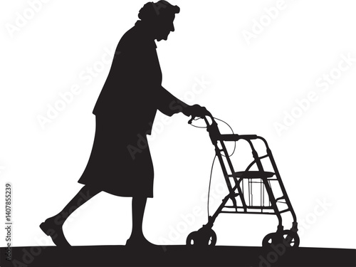 old woman walking  silhouette
