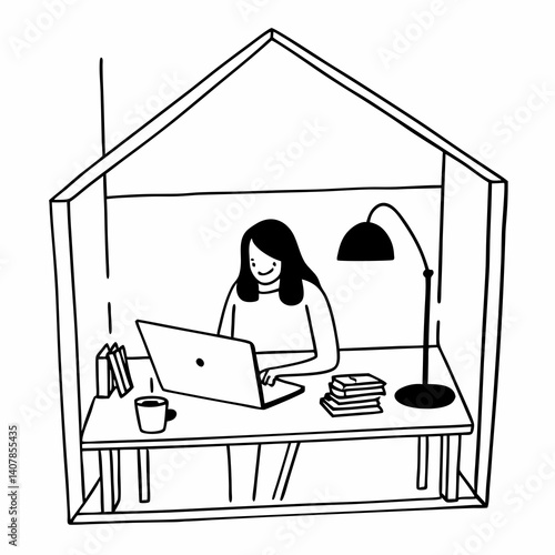 Line Art Telework, remote work, women