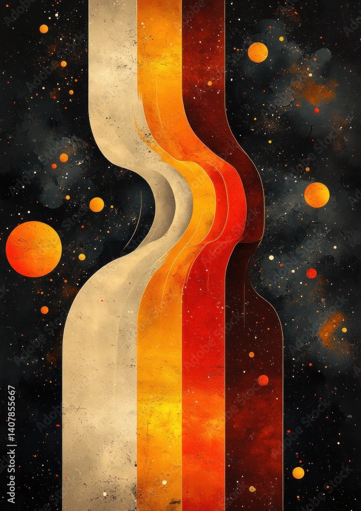 Psychedelic Retro Art 70s Wavy Lines Warm Tones Orange Yellow Brown Design Psychedelic Retro Art 70s Wavy Lines Warm Tones Orange Yellow Brown Design