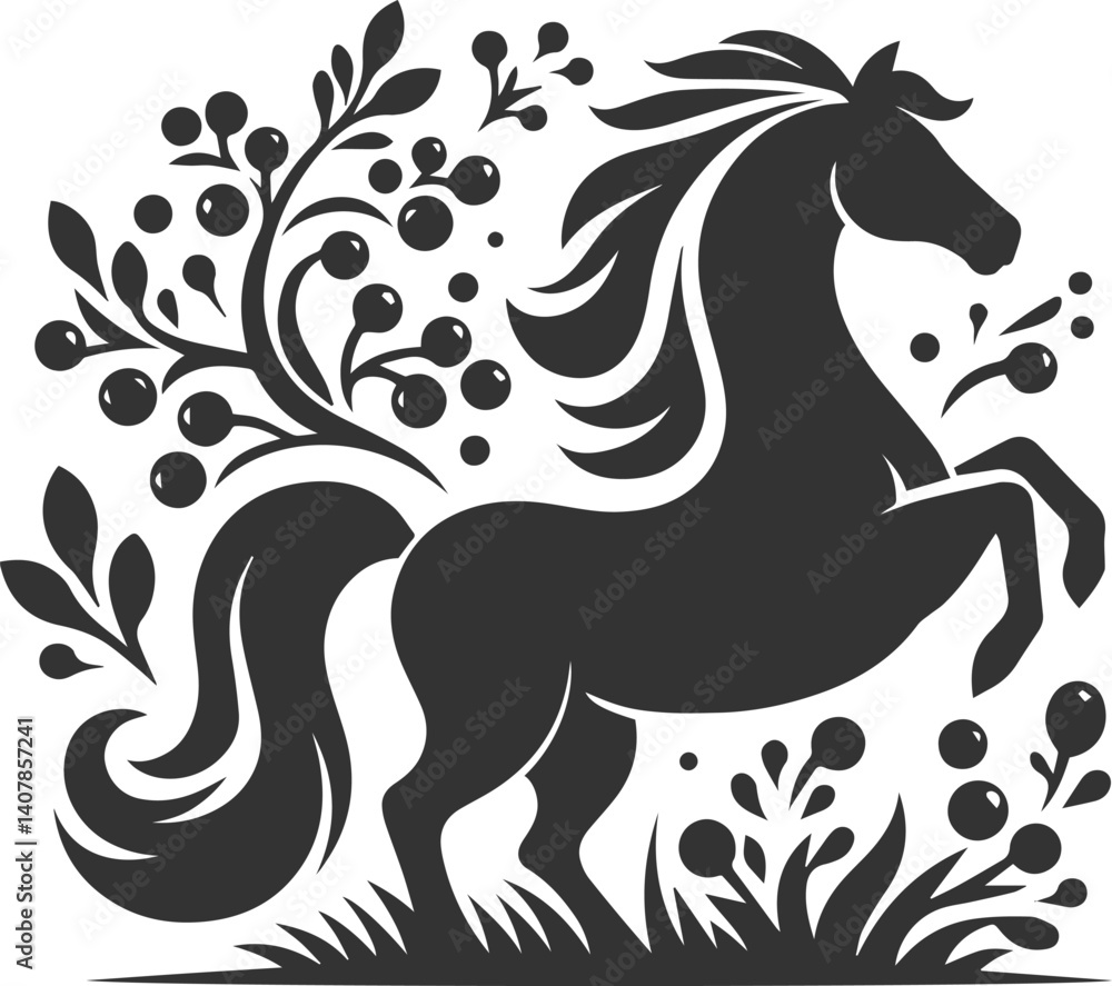 Fototapeta premium Horse with tree vector animal silhouette