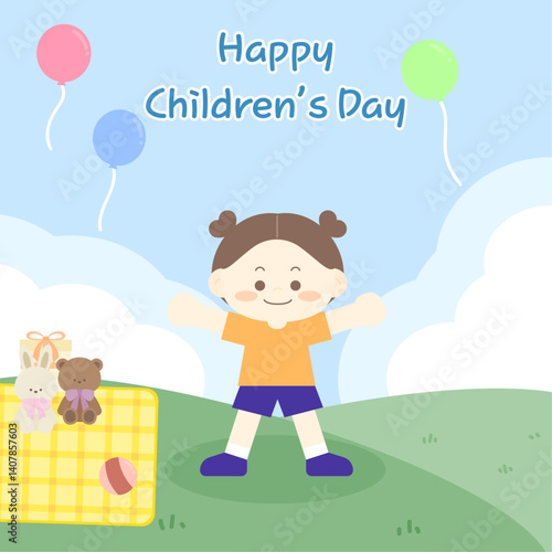 어린이날 야외에서 신나게 노는 아이