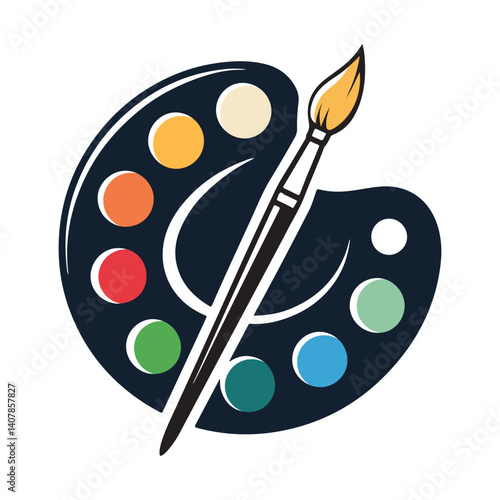 Art palette with paints brush stylized logo  