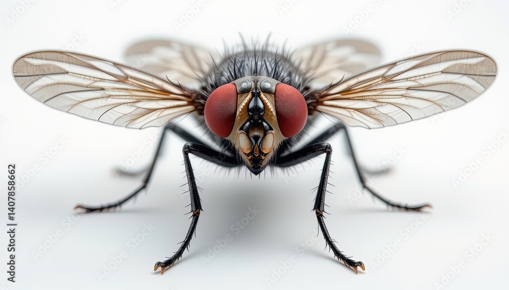 Fototapeta premium Close-up of a fly with striking red eyes.