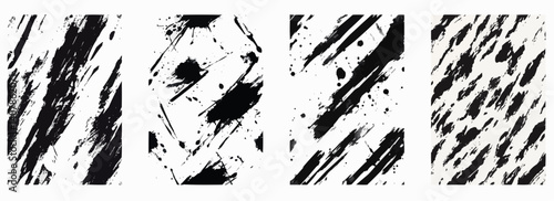 Vector pattern set of bold rough black ink streaks slashing through white background