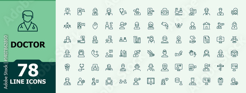 Doctor icon. Containing nurse, surgeon, clinic, medicine, health, hospital, physician and more. Minimalist linear icons. Medical related icon. Vector illustration. Pixel perfect.