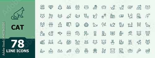 Cat simple icon set. Includes thin line symbols kitten, pets, domestic, kitty, animal and more. Trendy minimal icons. Paw icon collection. Pixel perfect. Vector illustration.