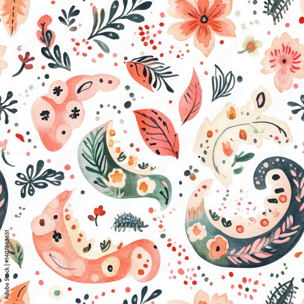 Naklejka premium Boho floral pattern delights, bringing an element of joyful whimsy into scene