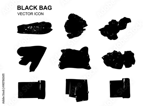 Garbage Bag Icon, Trash Package, Plastic Bin Bags, Black Polyethylene Waste Container