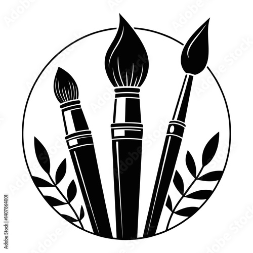 Artistic Paintbrushes in a Circular Design