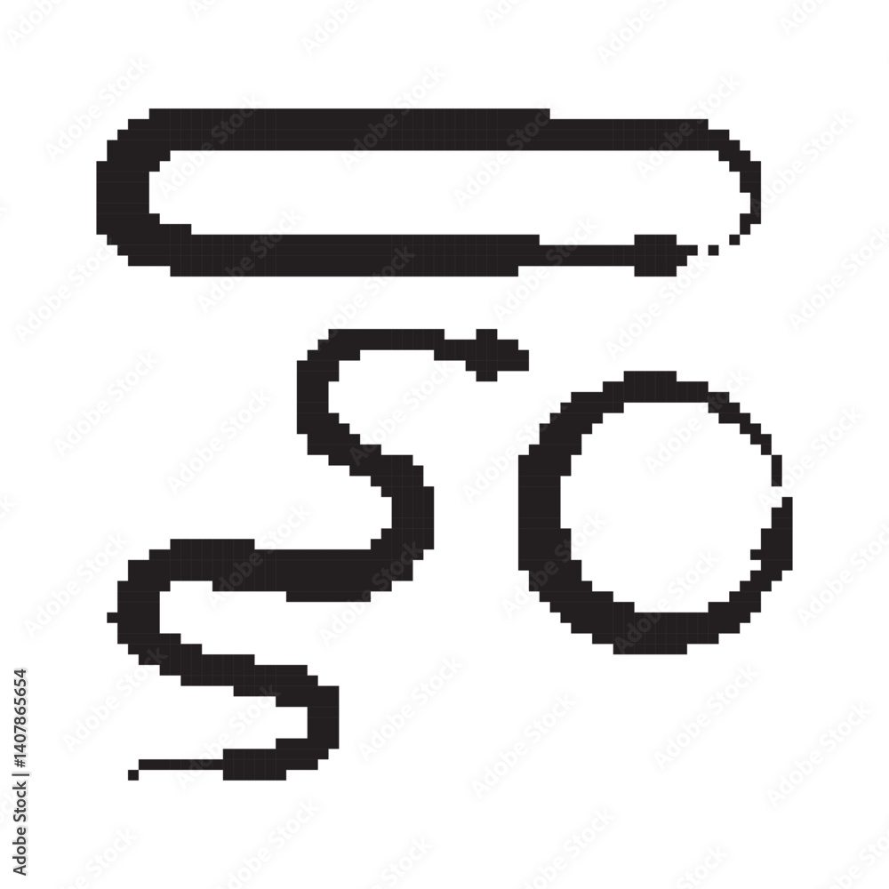 Pixel snake icon, 8 bit viper symbol, retro style computing serpent sign, simple snake silhouette