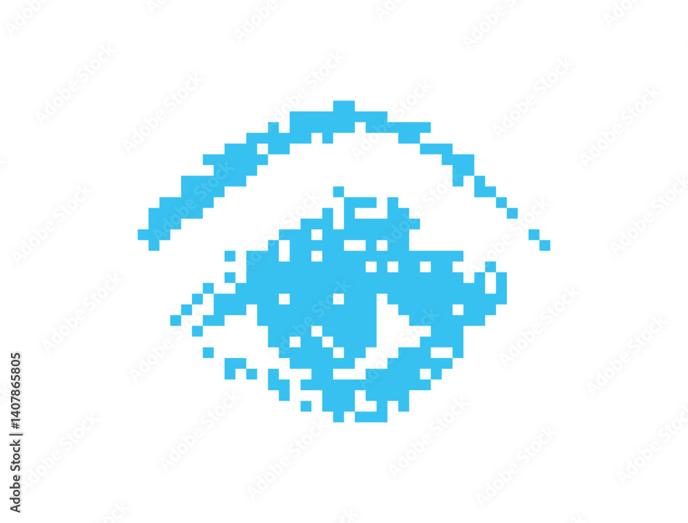 Pixel art eye icon, 8 bit retro style human eyeball, simple computing see symbol