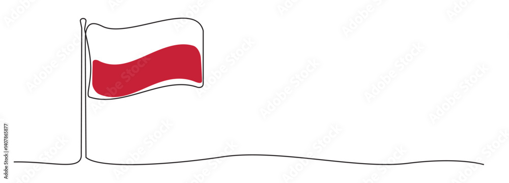 Single line Polish flag, one line Poland symbol, red and white national emblem