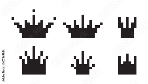 Pixel art crown, 8 bit king icon, retro style queen symbol, minimalist princess tiara mosaic