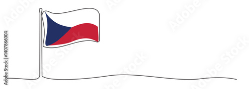 Obraz na płótnie Single line Czech flag, one line Czech Republic symbol, blue, red and white national emblem w salonie