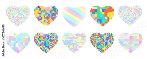 Rainbow heart icon set, color love symbol. Gradient pride design with heart shape