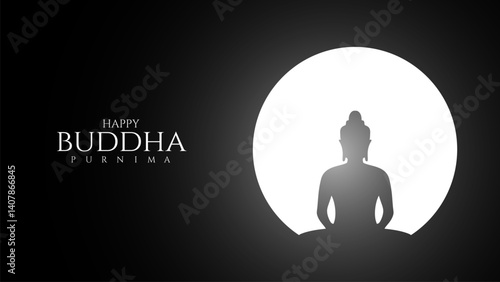 Happy Vesak Day, Buddha Purnima wishes greetings with buddha and lotus illustration. Happy Buddha Purnima, Happy Vesak Day, wishes greetings with a buddha minimal vector illustration. 