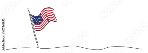 Obraz na płótnie Single line American flag, one line USA symbol, blue, red and white national emblem w salonie