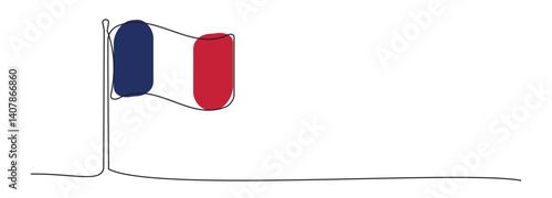Obraz na płótnie Single line French flag, one line France symbol, blue, red and white national emblem w salonie