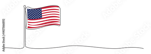 Obraz na płótnie Single line American flag, one line USA symbol, blue, red and white national emblem w salonie