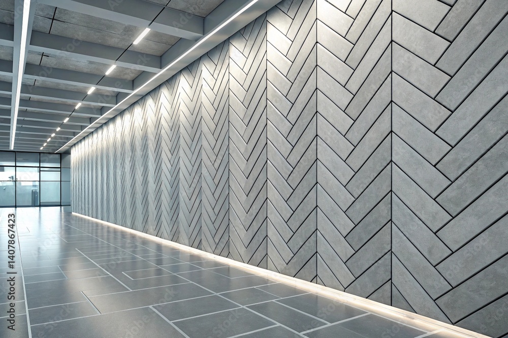 Obraz premium Herringbone, Futuristic Wall background with tiles. Concrete, tile Wallpaper with 3D, Polished blocks. 3D Render - generated by ai