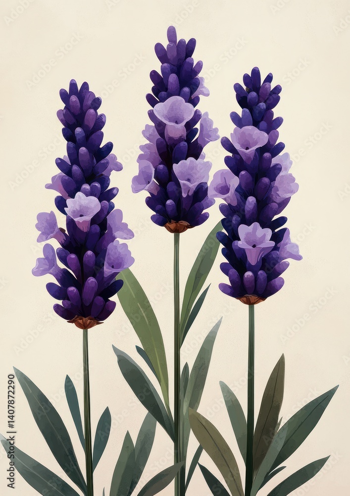 Obraz premium Lavender Flower Illustration Minimalist Art Wall Decor Floral Design Garden Style Home Decor Watercolour