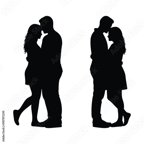 Romantic Couple Kissing Silhouette Love and Relationship Vector