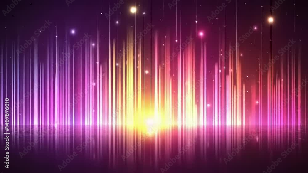 Vibrant, colorful audio spectrum visualization. Dynamic lines of light, with shimmering particles, create a mesmerizing visual representation of sound waves. Vibrant, colorful audio spectrum visualization. Dynamic lines of light, with shimmering particles, create a mesmerizing visual representation of sound waves.