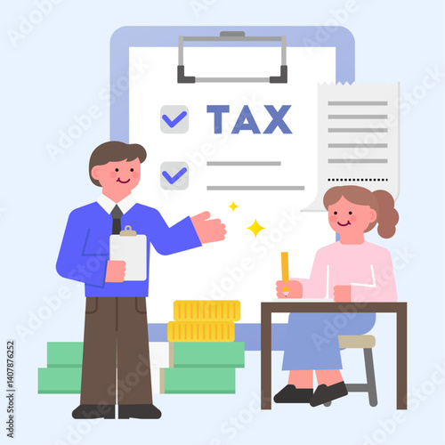 종합소득세 세금 납부 신고, 연말정산, 세무사 벡터 일러스트레이션