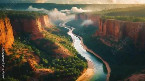 Bird's-eye view of river canyon close to Denice.