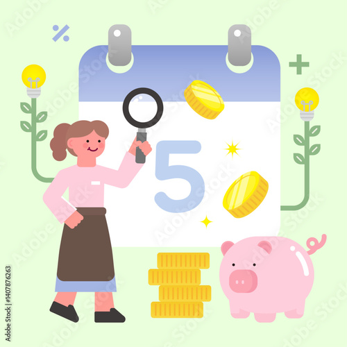 5월 종합 소득세 납부 신고, 세금 환급 자영업자 벡터 일러스트레이션 