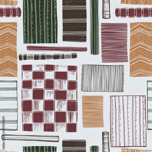 Hand-drawn carpets.  Vector seamless pattern. 