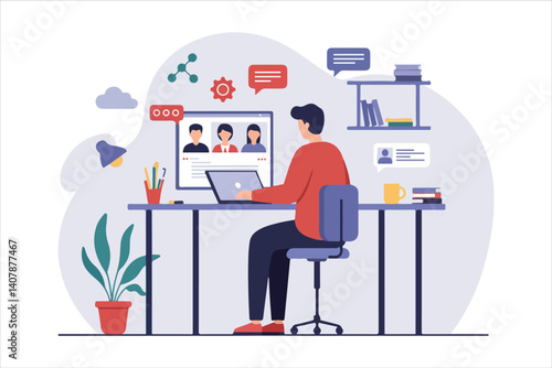 Woman Freelancer Office Vector Illustration