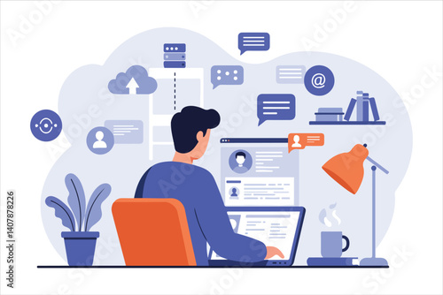 Remote Work Desk Vector Illustration