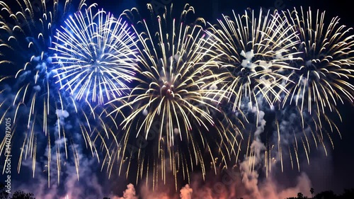 Bright fireworks on night sky: