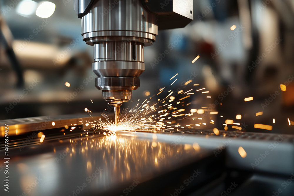 Automated Cutting Process with Sparks Flying Automated Cutting Process with Sparks Flying