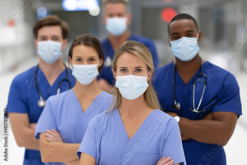 Team of Confident Healthcare Workers in Protective Masks