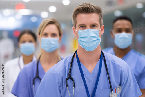 Confident Medical Team in Protective Masks at Hospital